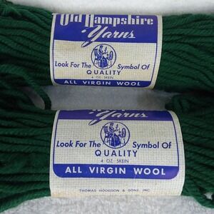 Vintage Old Hampshire Yarns All Virgin Wool 2 Green Skeins Crafting Supplies USA